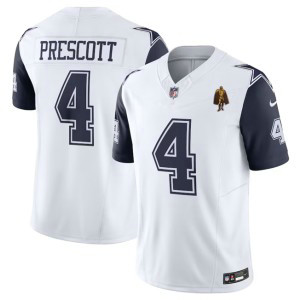 Nike Cowboys 4 Dak Prescott White Color Rush 2023 F.U.S.E Vapor Limited Men Jersey with walter payton patch