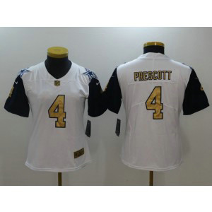 Nike Cowboys 4 Dak Prescott White Color Rush Gold Limited Women Jersey