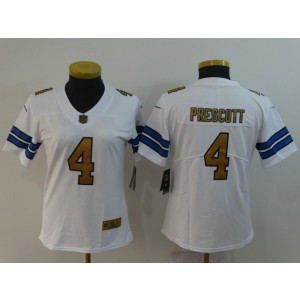 Nike Cowboys 4 Dak Prescott White Gold Vapor Untouchable Limited Women Jersey
