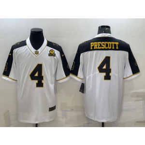 Nike Cowboys 4 Dak Prescott White Gold With 1960 Patch Thanksgiving Vapor Limited Men Jersey