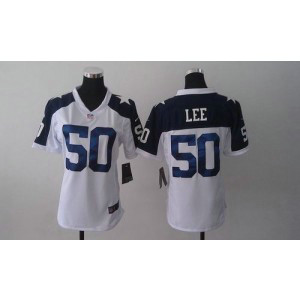 Nike Cowboys 50 Sean Lee White Thanksgiving Throwback Women's Embroidered NFL Jersey