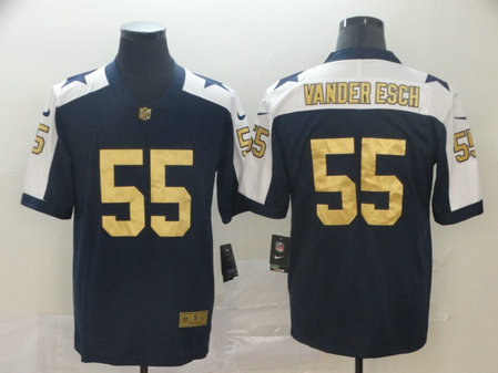 Nike Cowboys 55 Leighton Vander Esch Navy Gold Throwback Vapor Untouchable Limited Jersey