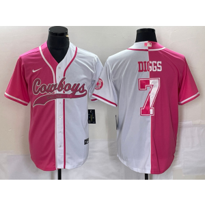 Nike Cowboys 7 Diggs White Pink Split Baseball Vapor Limited Men Jersey