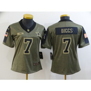 Nike Cowboys 7 Trevon Diggs 2021 Olive Salute To Service Limited Women Jersey