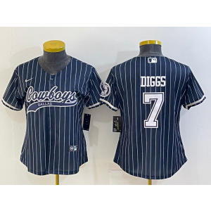 Nike Cowboys 7 Trevon Diggs Blue Stripe Vapor Baseball Limited Women Jersey