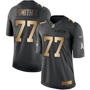 Nike Cowboys 77 Tyron Smith Anthracite Gold Salute to Service Limited Men Jersey