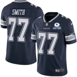 Nike Cowboys 77 Tyron Smith Navy With Est 1960 Patch Limited Men Jersey