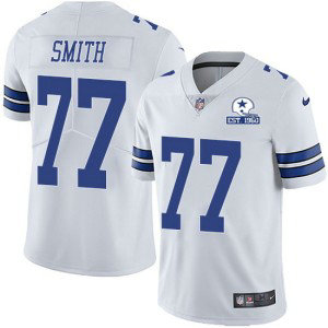 Nike Cowboys 77 Tyron Smith White With Est 1960 Patch Limited Men Jersey