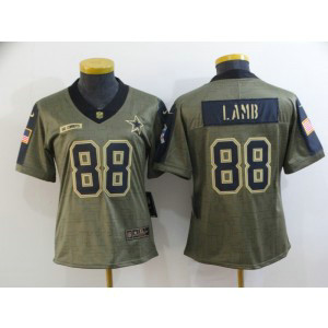 Nike Cowboys 88 CeeDee Lamb 2021 Olive Salute To Service Limited Women Jersey