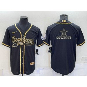 Nike Cowboys Blank Black Gold Vapor Baseball Logo Limited Men Jersey