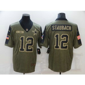 Nike Dallas Cowboys 12 Roger Staubach 2021 Olive Salute To Service Limited Men Jersey