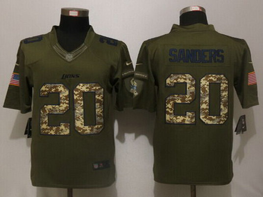 Nike Detroit Lions #20 Barry Sanders Green Salute to Service 2015 NFL Nike Limited Jersey
