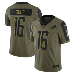Nike Detroit Lions 16 Jared Goff 2021 Olive Salute To Service Limited Men Jersey