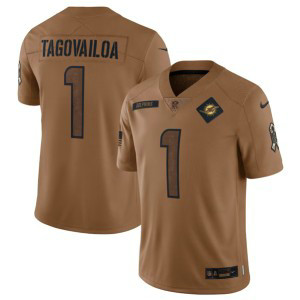 Nike Dolphins 1 Tua Tagovailoa 2023 Brown Salute To Service Limited Men Jersey