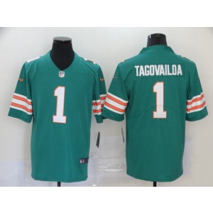 Nike Dolphins 1 Tua Tagovailoa Aqua Throwback Vapor Untouchable Limited Men Jersey