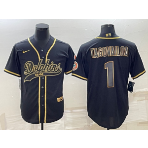 Nike Dolphins 1 Tua Tagovailoa Black Gold Vapor Baseball Limited Men Jersey