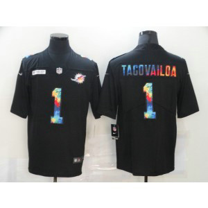 Nike Dolphins 1 Tua Tagovailoa Black Rainbow Limited Men Jersey