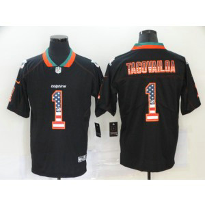 Nike Dolphins 1 Tua Tagovailoa Black USA Flag Vapor Limited Men Jersey