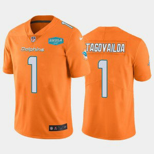 Nike Dolphins 1 Tua Tagovailoa Orange With 347 Shula Patch Vapor Limited Men Jersey