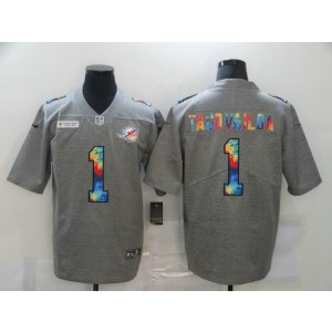 Nike Dolphins 1 Tua Tagovailoa Rainbow Grey Limited Men Jersey