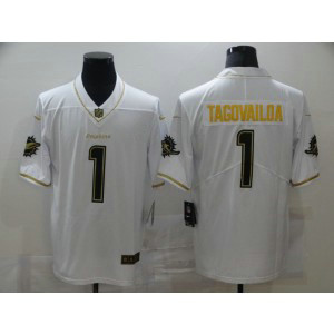 Nike Dolphins 1 Tua Tagovailoa White Gold Vapor Limited Men Jersey