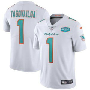 Nike Dolphins 1 Tua Tagovailoa White With 347 Shula Patch Vapor Limited Men Jersey