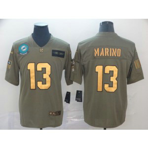 Nike Dolphins 13 Dan Marino 2019 Olive Gold Salute To Service Limited Men Jersey