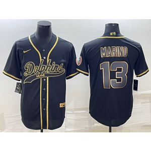 Nike Dolphins 13 Dan Marino Black Gold Vapor Baseball Limited Men Jersey