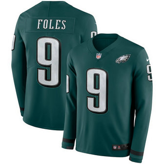 Nike Eagles #9 Nick Foles Green Long Sleeve Limited Jersey