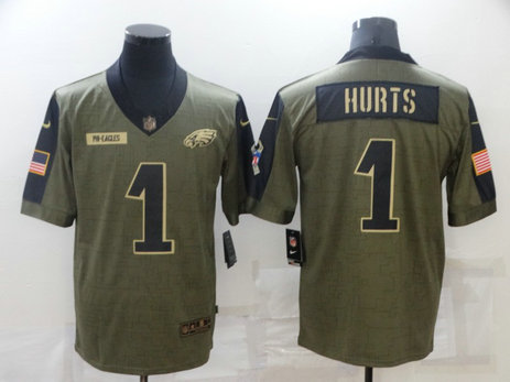 Nike Eagles 1 Jalen Hurts 2021 Olive Salute To Service Limited Jersey