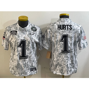 Nike Eagles 1 Jalen Hurts Arctic Camo 2024 F.U.S.E. Salute to Service Limited Women Jersey (Runs Small)