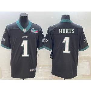 Nike Eagles 1 Jalen Hurts Black 2023 Super Bowl LVII Vapor Limited Men Jersey