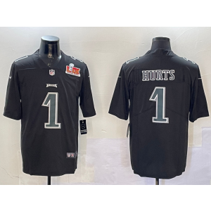 Nike Eagles 1 Jalen Hurts Black 2025 Super Bowl LIX Vapor Limited Men Jersey