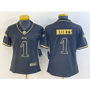 Nike Eagles 1 Jalen Hurts Black Gold Vapor Limited Women Jersey