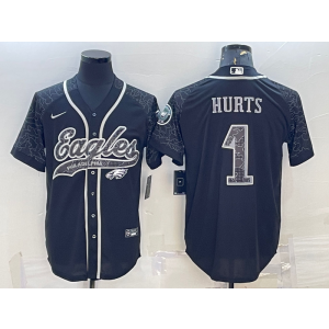Nike Eagles 1 Jalen Hurts Black Reflective Vapor Baseball Limited Men Jersey