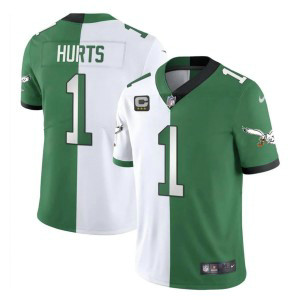 Nike Eagles 1 Jalen Hurts C Patch White Green Split Vapor Limited Men Jersey