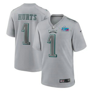 Nike Eagles 1 Jalen Hurts Gray 2023 Super Bowl LVII Vapor Limited Men Jersey