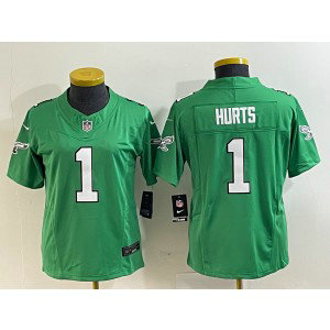 Nike Eagles 1 Jalen Hurts Green 2023 New Neck Vapor Limited Women Jersey