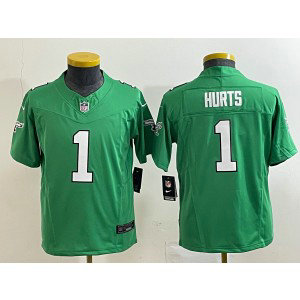 Nike Eagles 1 Jalen Hurts Green 2023 New Neck Vapor Limited Youth Jersey