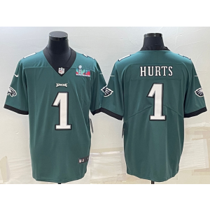 Nike Eagles 1 Jalen Hurts Green 2023 Super Bowl LVII Vapor Limited Men Jersey