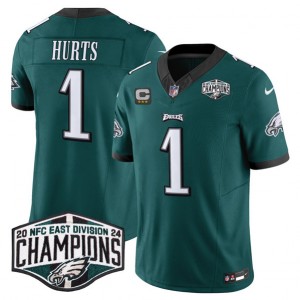 Nike Eagles 1 Jalen Hurts Green 2024 NFC East Champions F.U.S.E. Vapor Limited Men Jersey with C Patch