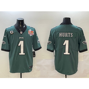 Nike Eagles 1 Jalen Hurts Green 2025 Super Bowl LIX Champion Vapor Limited Men Jersey with C Patch