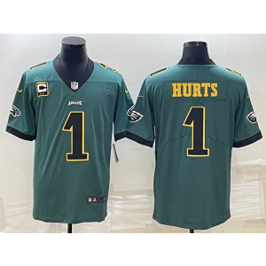 Nike Eagles 1 Jalen Hurts Green Gold Vapor Limited Men Jersey