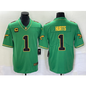 Nike Eagles 1 Jalen Hurts Green Gold Vapor Limited Men Jersey