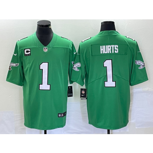Nike Eagles 1 Jalen Hurts Green Vapor Limited Men Jersey with C Patch