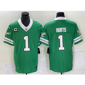 Nike Eagles 1 Jalen Hurts Green White 2023 F.U.S.E Vapor Limited Men Jersey with C patch