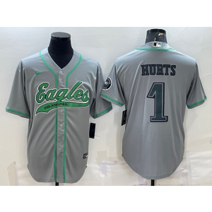 Nike Eagles 1 Jalen Hurts Grey Vapor Baseball Limited Men Jersey