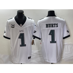 Nike Eagles 1 Jalen Hurts White 2023 F.U.S.E Vapor Limited Men Jersey with C Patch