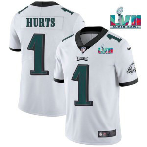 Nike Eagles 1 Jalen Hurts White 2023 Super Bowl LVII Vapor Limited Men Jersey