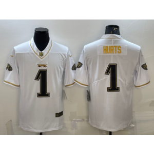 Nike Eagles 1 Jalen Hurts White Gold Vapor Limited Men Jersey